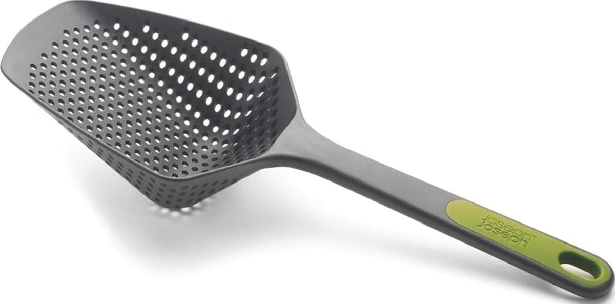 Scoop Plus Colander, Spoon Drainer/Strainer, Scoop, Drain and Serve, heat resistant up to 200°C (392°F), Dishwasher safe, Large, Black