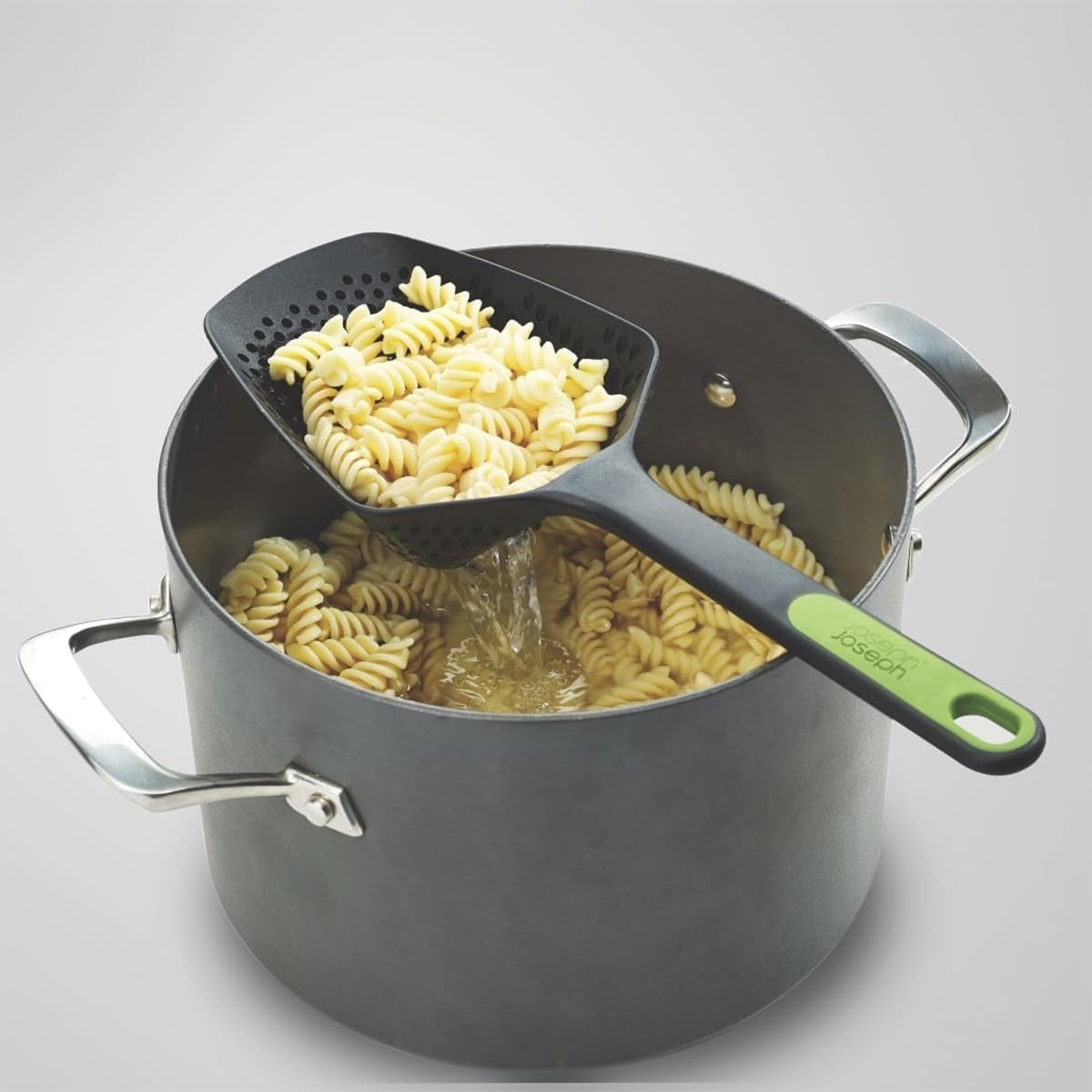 Scoop Plus Colander, Spoon Drainer/Strainer, Scoop, Drain and Serve, heat resistant up to 200°C (392°F), Dishwasher safe, Large, Black