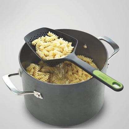 Scoop Plus Colander, Spoon Drainer/Strainer, Scoop, Drain and Serve, heat resistant up to 200°C (392°F), Dishwasher safe, Large, Black