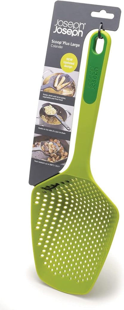 Scoop Plus Colander, Spoon Drainer/Strainer, Scoop, Drain and Serve, heat resistant up to 200°C (392°F), Dishwasher safe, Large, Black