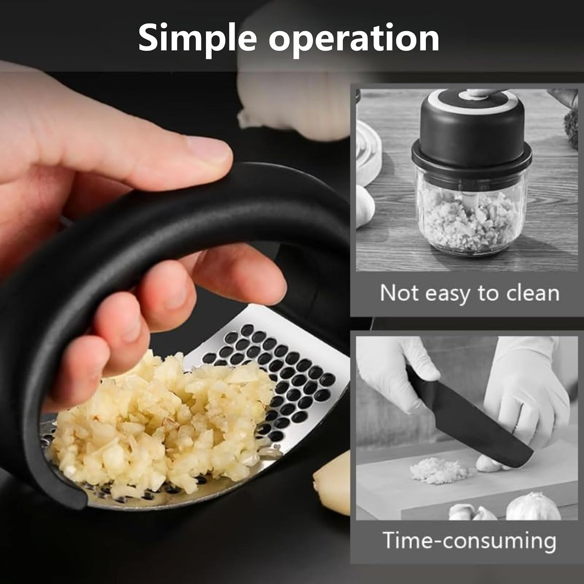 Stainless Steel Garlic Press Rocker – Portable Manual Crusher & Masher with Garlic Peeling Drum – Effortless Garlic Processing for Home Kitchen