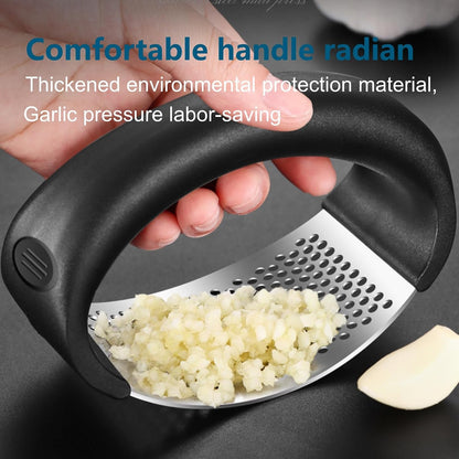 Stainless Steel Garlic Press Rocker – Portable Manual Crusher & Masher with Garlic Peeling Drum – Effortless Garlic Processing for Home Kitchen