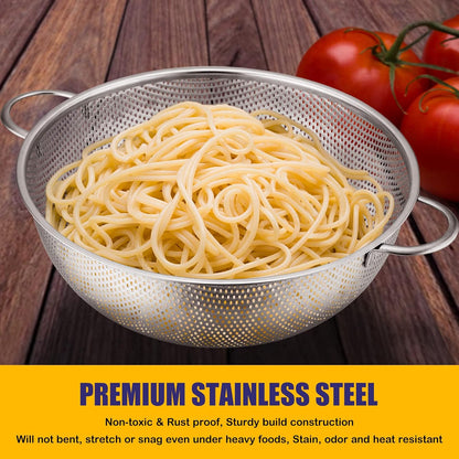 Stainless Steel Colander Set of 3 (1-3-5Quart), Micro-Perforated Metal Colander Strainer with Handle for Kitchen/Draining Pasta/Rinsing Vegetables Fruits, Heavy Duty & Dishwasher Safe