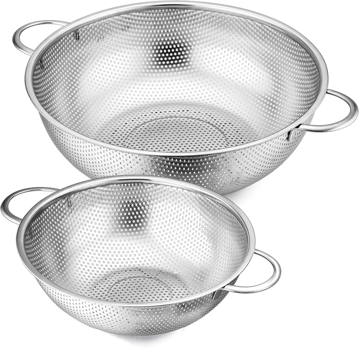 Stainless Steel Colander Set of 3 (1-3-5Quart), Micro-Perforated Metal Colander Strainer with Handle for Kitchen/Draining Pasta/Rinsing Vegetables Fruits, Heavy Duty & Dishwasher Safe