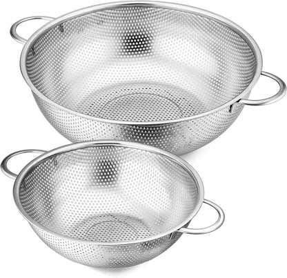 Stainless Steel Colander Set of 3 (1-3-5Quart), Micro-Perforated Metal Colander Strainer with Handle for Kitchen/Draining Pasta/Rinsing Vegetables Fruits, Heavy Duty & Dishwasher Safe
