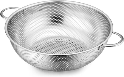 Stainless Steel Colander Set of 3 (1-3-5Quart), Micro-Perforated Metal Colander Strainer with Handle for Kitchen/Draining Pasta/Rinsing Vegetables Fruits, Heavy Duty & Dishwasher Safe