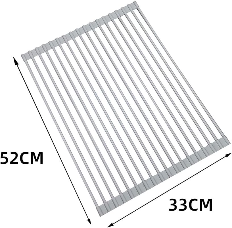 Roll Up Dish Drying Rack Over The Sink.Foldable Kitchen Drainer,Fully Silicone Cover Stainless Steel Bar,Heat-Resistant, Anti-Slip Sink Rack for Kitchen Counter Multipurpose.