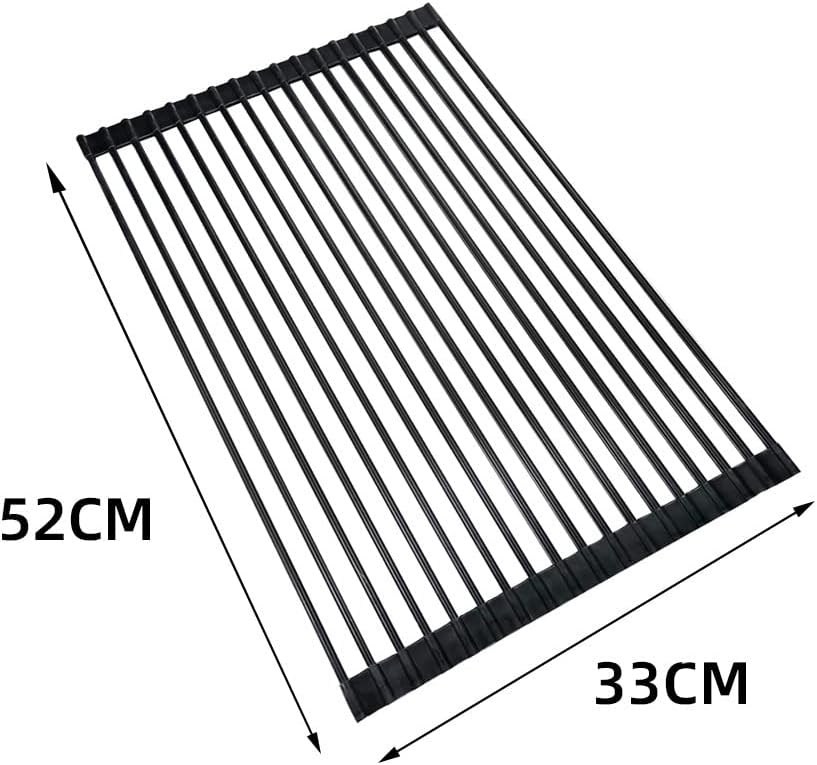 Roll Up Dish Drying Rack Over The Sink.Foldable Kitchen Drainer,Fully Silicone Cover Stainless Steel Bar,Heat-Resistant, Anti-Slip Sink Rack for Kitchen Counter Multipurpose.