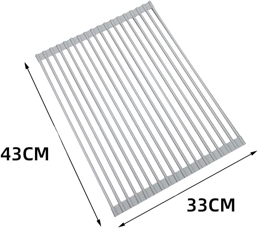 Roll Up Dish Drying Rack Over The Sink.Foldable Kitchen Drainer,Fully Silicone Cover Stainless Steel Bar,Heat-Resistant, Anti-Slip Sink Rack for Kitchen Counter Multipurpose.
