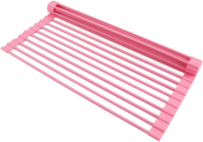Roll Up Dish Drying Rack Over The Sink.Foldable Kitchen Drainer,Fully Silicone Cover Stainless Steel Bar,Heat-Resistant, Anti-Slip Sink Rack for Kitchen Counter Multipurpose.