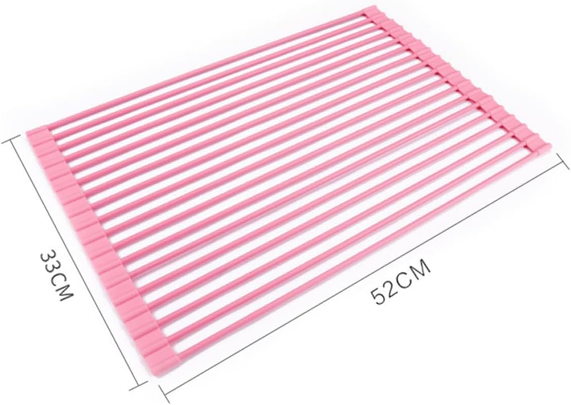Roll Up Dish Drying Rack Over The Sink.Foldable Kitchen Drainer,Fully Silicone Cover Stainless Steel Bar,Heat-Resistant, Anti-Slip Sink Rack for Kitchen Counter Multipurpose.