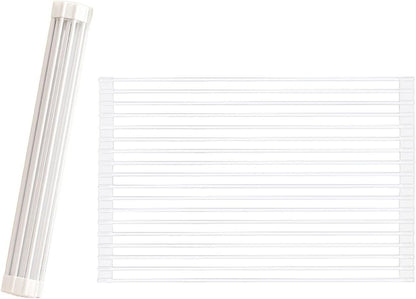 Roll Up Dish Drying Rack Over The Sink.Foldable Kitchen Drainer,Fully Silicone Cover Stainless Steel Bar,Heat-Resistant, Anti-Slip Sink Rack for Kitchen Counter Multipurpose.