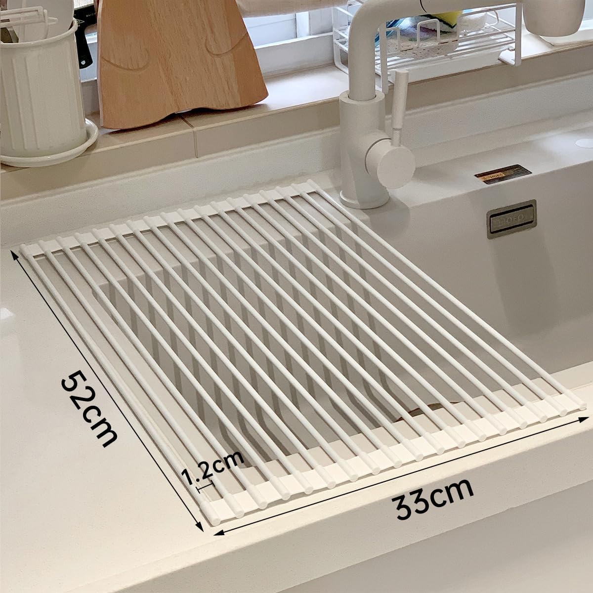 Roll Up Dish Drying Rack Over The Sink.Foldable Kitchen Drainer,Fully Silicone Cover Stainless Steel Bar,Heat-Resistant, Anti-Slip Sink Rack for Kitchen Counter Multipurpose.