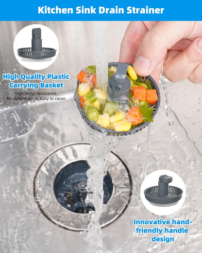 Upgraded 3 in 1 Kitchen Sink Drain Strainer and Stopper Combo, Stainless Steel Metal Pop Up Sink Stopper, Anti-Clogging Basket with Foldable Handle for US Standard 3-1/2 Inch Drain