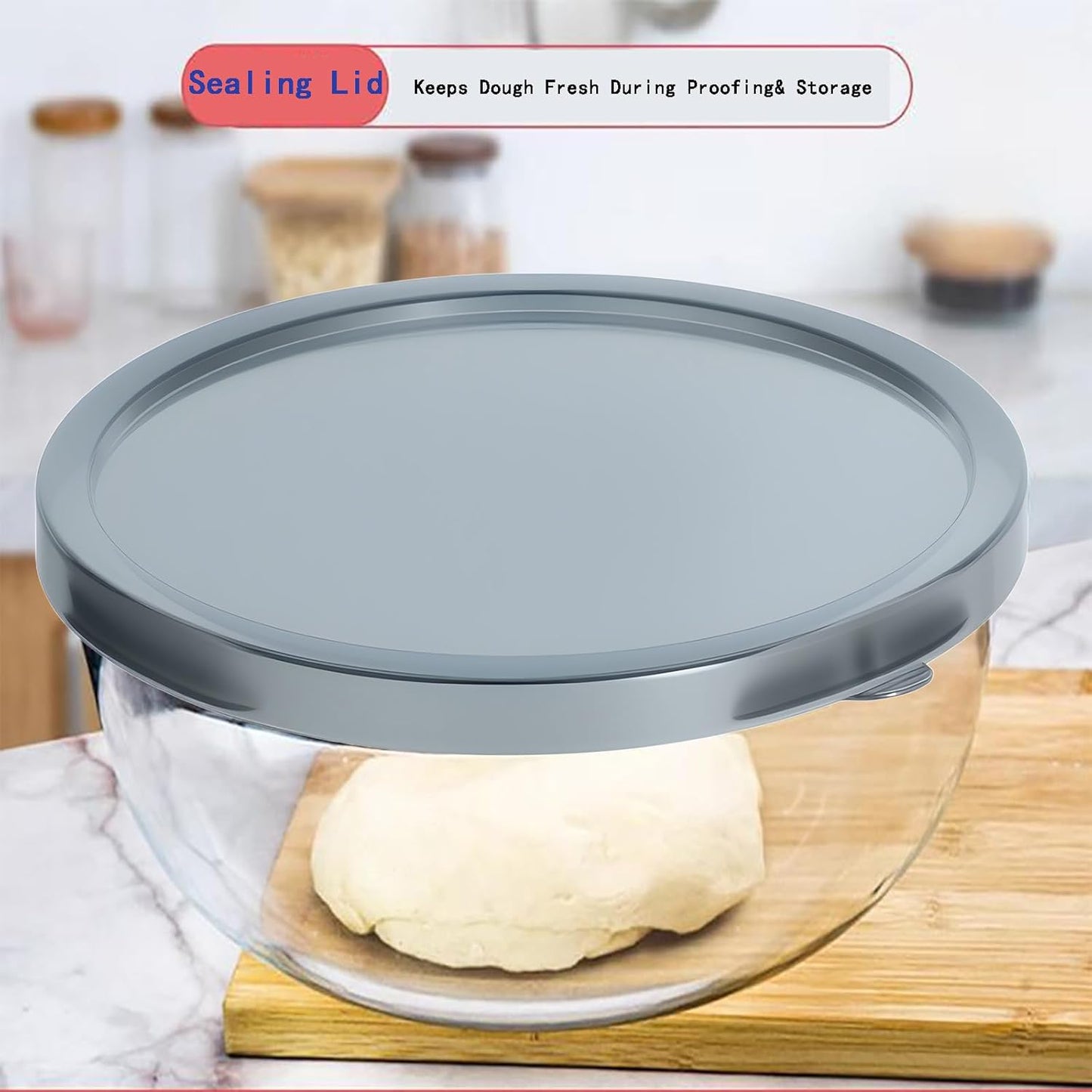 6.3 Quart Large Glass Mixing Bowl with Lid,Large Glass Bowl for Sourdough Bread Making,Kitchen Salad Bread Storage
