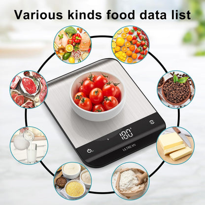 Smart Food Kitchen Scale with Nutritional Calculator, App for Macro & Calorie Tracking, AI Scan, Digital Grams and Ounces for Weight Loss, Rechargeable, Stainless Steel, 33lb /15kg