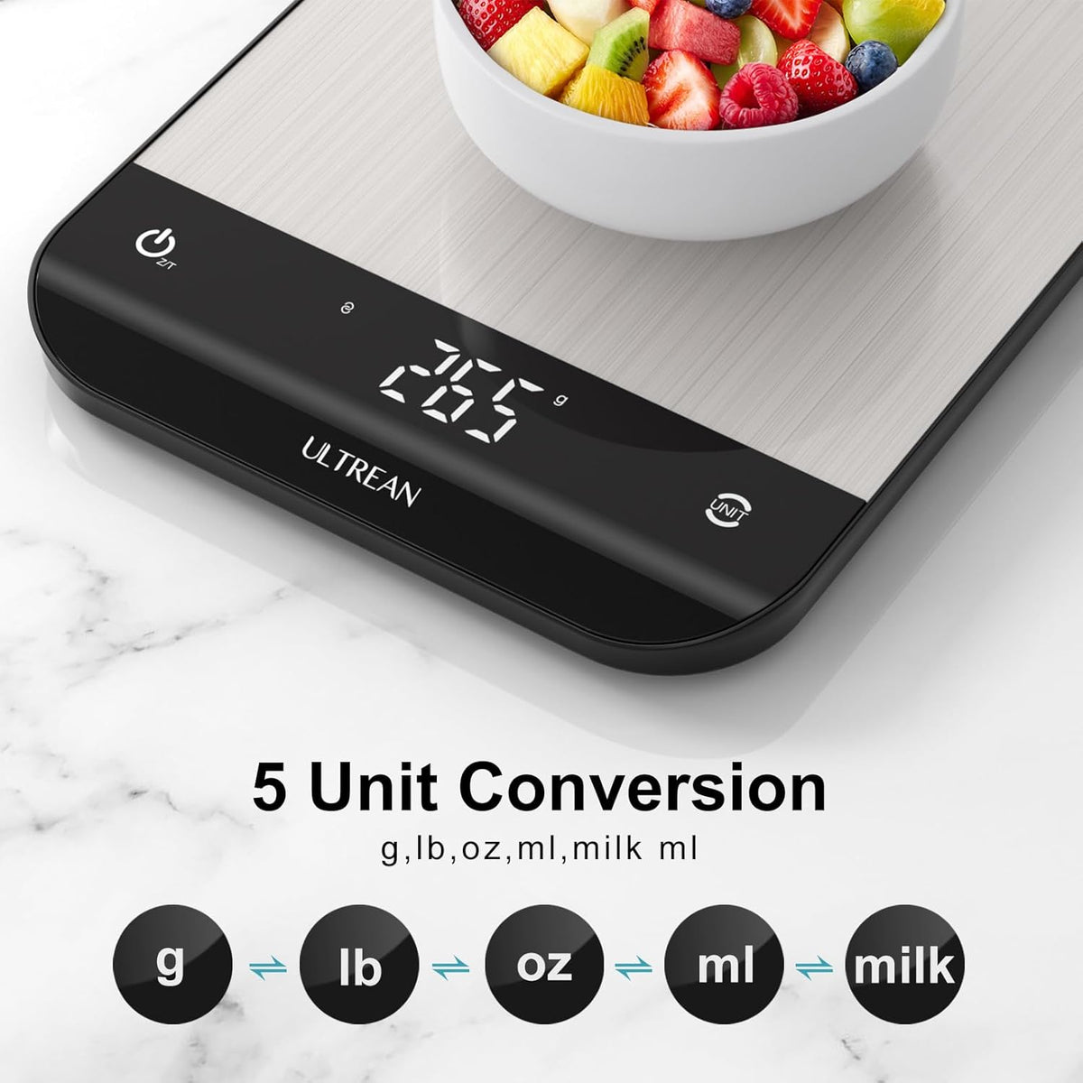 Smart Food Kitchen Scale with Nutritional Calculator, App for Macro & Calorie Tracking, AI Scan, Digital Grams and Ounces for Weight Loss, Rechargeable, Stainless Steel, 33lb /15kg