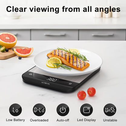 Smart Food Kitchen Scale with Nutritional Calculator, App for Macro & Calorie Tracking, AI Scan, Digital Grams and Ounces for Weight Loss, Rechargeable, Stainless Steel, 33lb /15kg