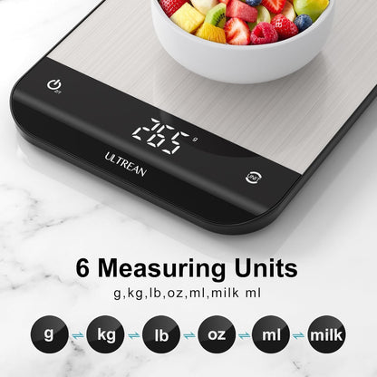 Smart Food Kitchen Scale with Nutritional Calculator, App for Macro & Calorie Tracking, AI Scan, Digital Grams and Ounces for Weight Loss, Rechargeable, Stainless Steel, 33lb /15kg