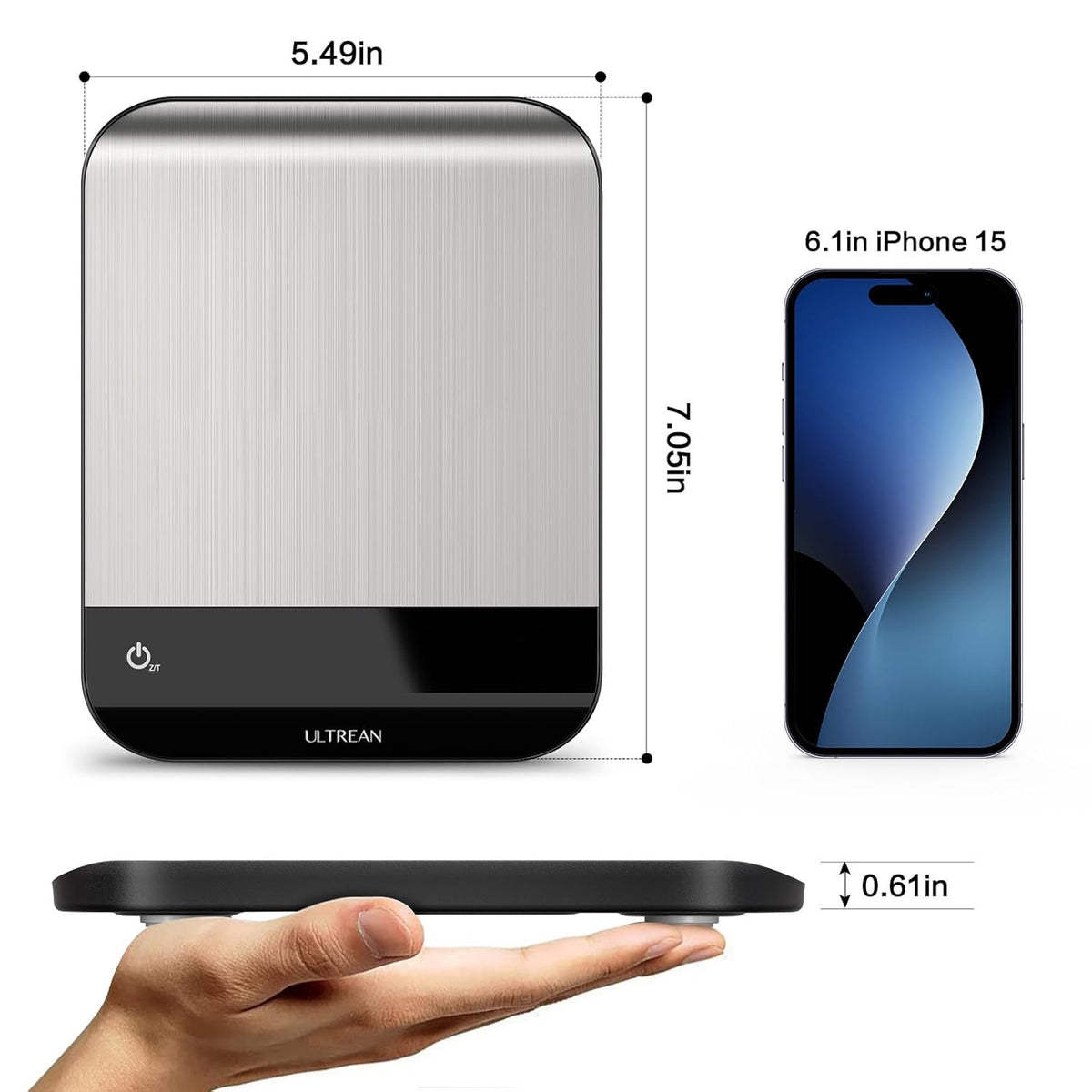 Smart Food Kitchen Scale with Nutritional Calculator, App for Macro & Calorie Tracking, AI Scan, Digital Grams and Ounces for Weight Loss, Rechargeable, Stainless Steel, 33lb /15kg