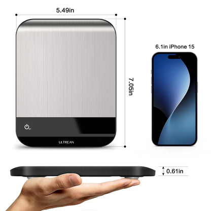 Smart Food Kitchen Scale with Nutritional Calculator, App for Macro & Calorie Tracking, AI Scan, Digital Grams and Ounces for Weight Loss, Rechargeable, Stainless Steel, 33lb /15kg