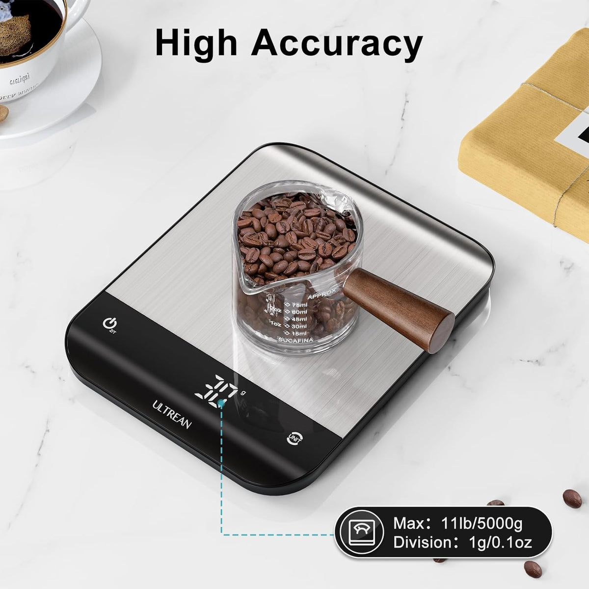 Smart Food Kitchen Scale with Nutritional Calculator, App for Macro & Calorie Tracking, AI Scan, Digital Grams and Ounces for Weight Loss, Rechargeable, Stainless Steel, 33lb /15kg