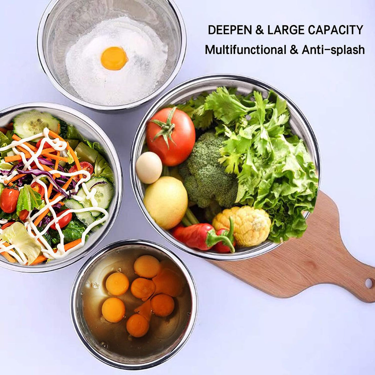 Mixing Bowls with Airtight Lids, 6 piece Stainless Steel Metal Nesting Storage Bowls, Non-Slip Bottoms Size 7, 3.5, 2.5, 2.0,1.5, 1QT, Great for Mixing & Serving (Khaki)