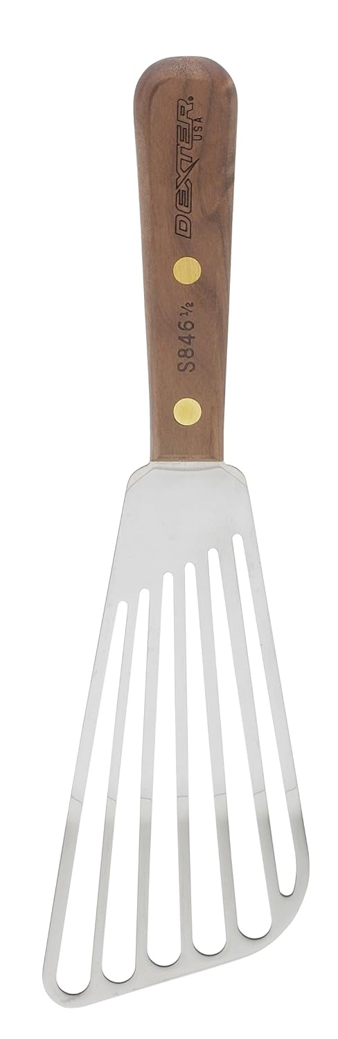HIC Kitchen Walnut Slotted Fish Turner, 6.5-Inch, Stainless Steel