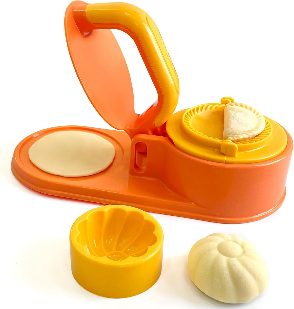3 in 1 Dumpling Maker Machine, Dough Presser Dumpling Press Wrapper, Home DIY Bao Bun Empanada Mold Making Tool (Orange)