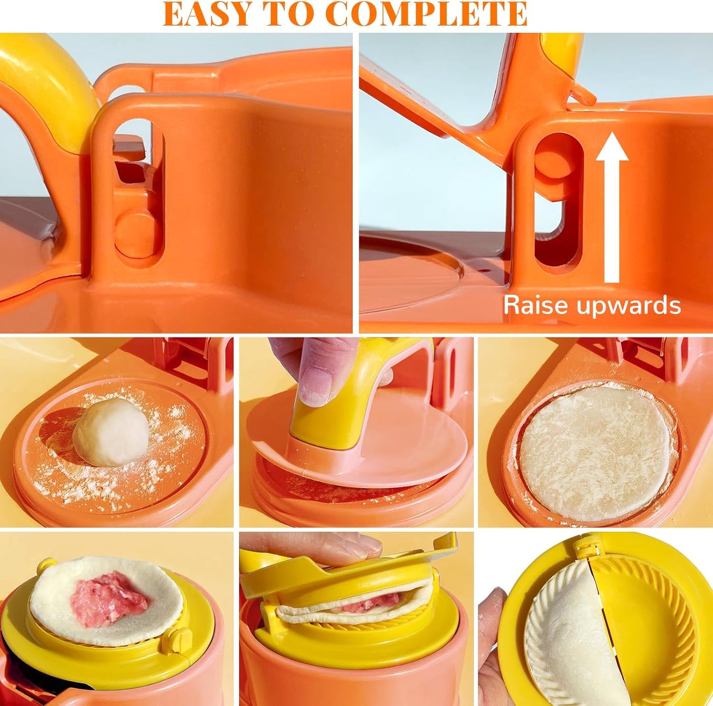 3 in 1 Dumpling Maker Machine, Dough Presser Dumpling Press Wrapper, Home DIY Bao Bun Empanada Mold Making Tool (Orange)