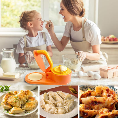 3 in 1 Dumpling Maker Machine, Dough Presser Dumpling Press Wrapper, Home DIY Bao Bun Empanada Mold Making Tool (Orange)