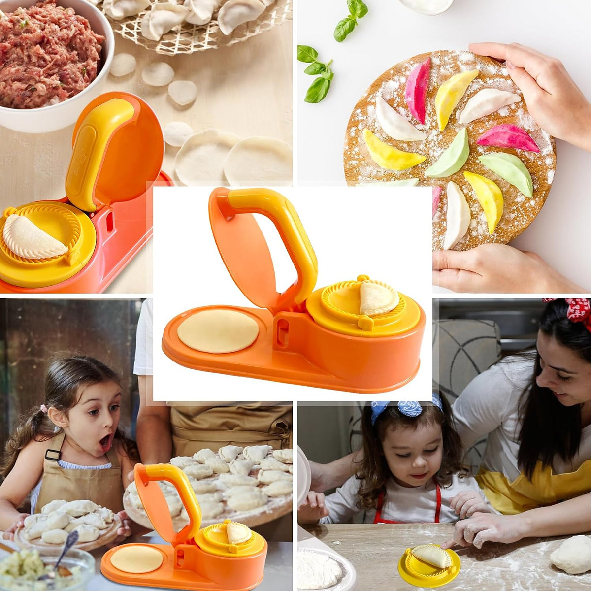 3 in 1 Dumpling Maker Machine, Dough Presser Dumpling Press Wrapper, Home DIY Bao Bun Empanada Mold Making Tool (Orange)