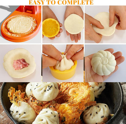 3 in 1 Dumpling Maker Machine, Dough Presser Dumpling Press Wrapper, Home DIY Bao Bun Empanada Mold Making Tool (Orange)