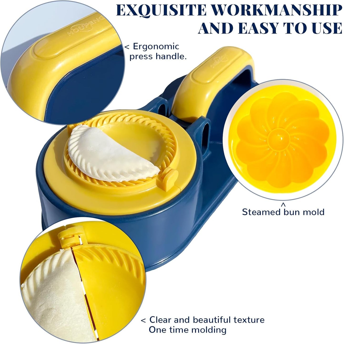 3 in 1 Dumpling Maker Machine, Dough Presser Dumpling Press Wrapper, Home DIY Bao Bun Empanada Mold Making Tool (Orange)