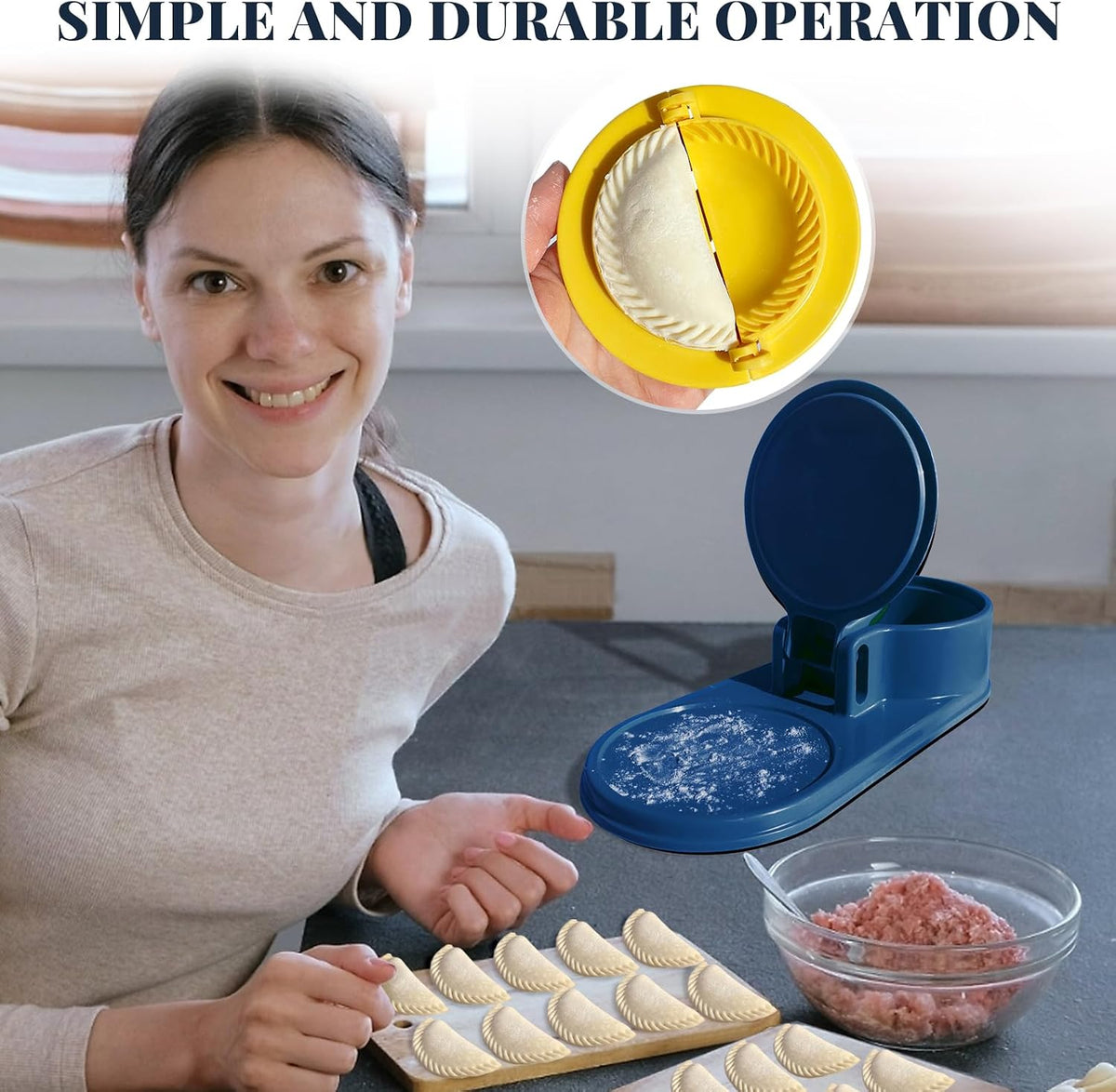 3 in 1 Dumpling Maker Machine, Dough Presser Dumpling Press Wrapper, Home DIY Bao Bun Empanada Mold Making Tool (Orange)