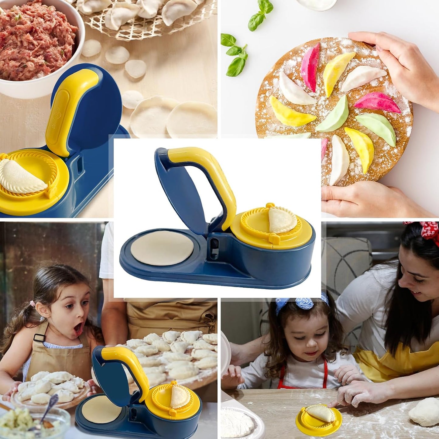 3 in 1 Dumpling Maker Machine, Dough Presser Dumpling Press Wrapper, Home DIY Bao Bun Empanada Mold Making Tool (Orange)
