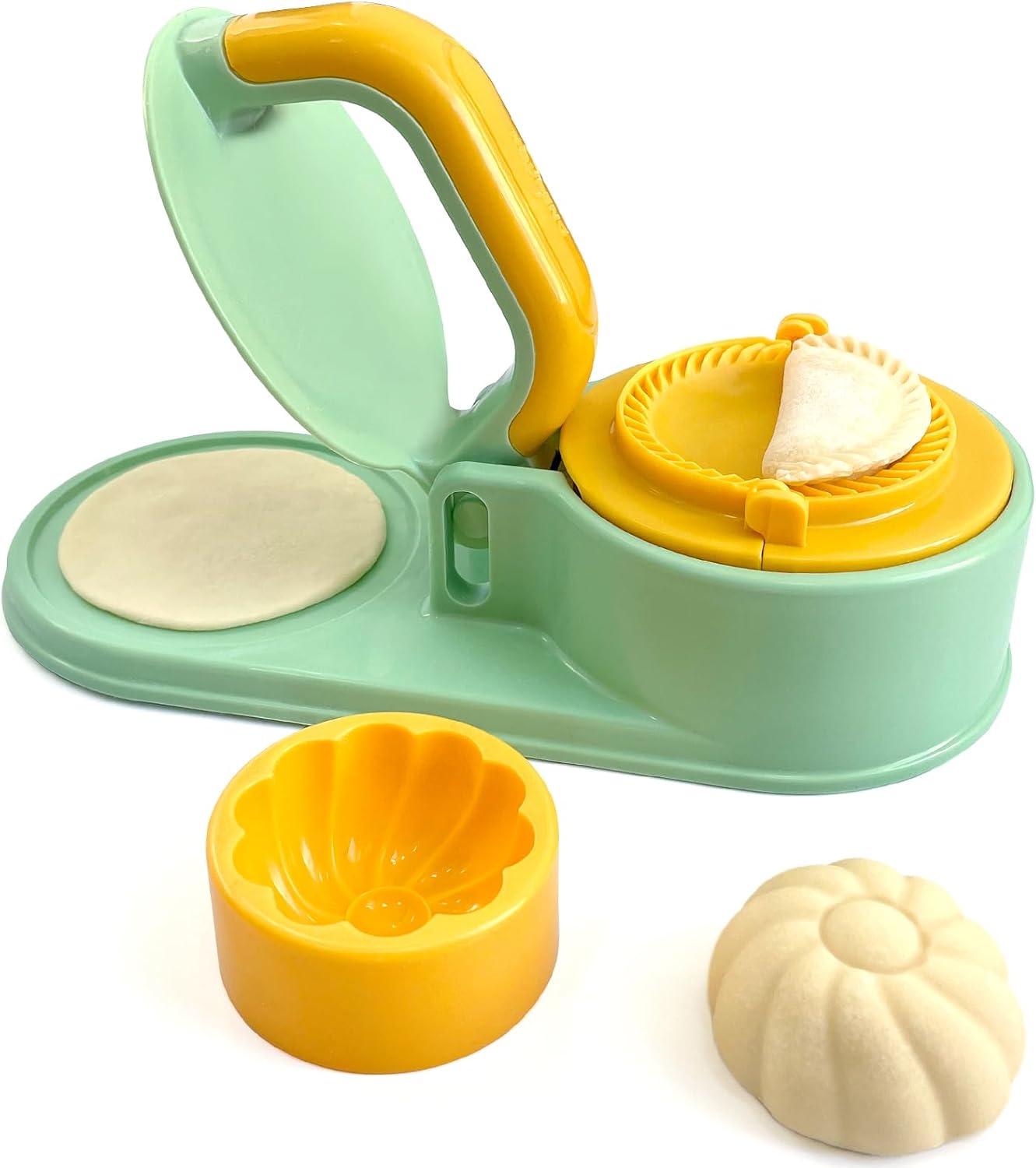 3 in 1 Dumpling Maker Machine, Dough Presser Dumpling Press Wrapper, Home DIY Bao Bun Empanada Mold Making Tool (Orange)