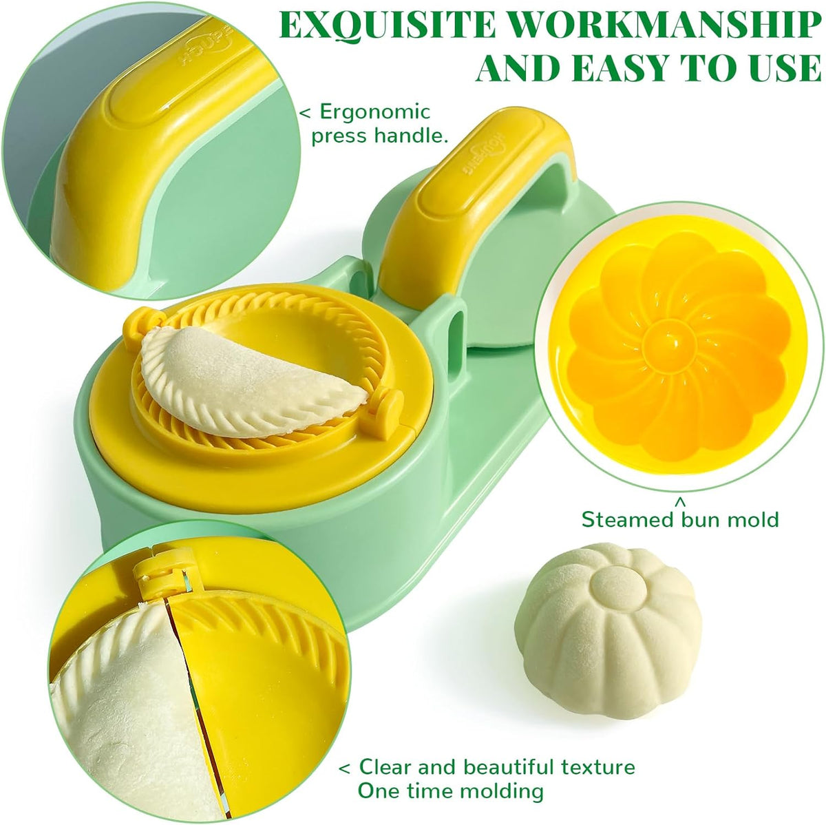 3 in 1 Dumpling Maker Machine, Dough Presser Dumpling Press Wrapper, Home DIY Bao Bun Empanada Mold Making Tool (Orange)