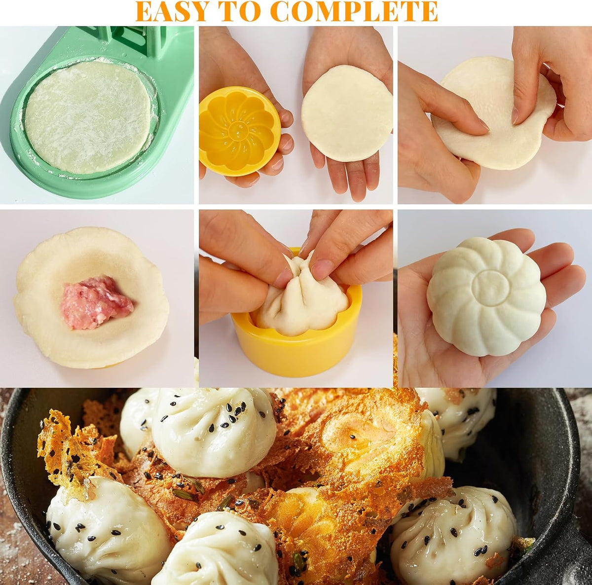 3 in 1 Dumpling Maker Machine, Dough Presser Dumpling Press Wrapper, Home DIY Bao Bun Empanada Mold Making Tool (Orange)