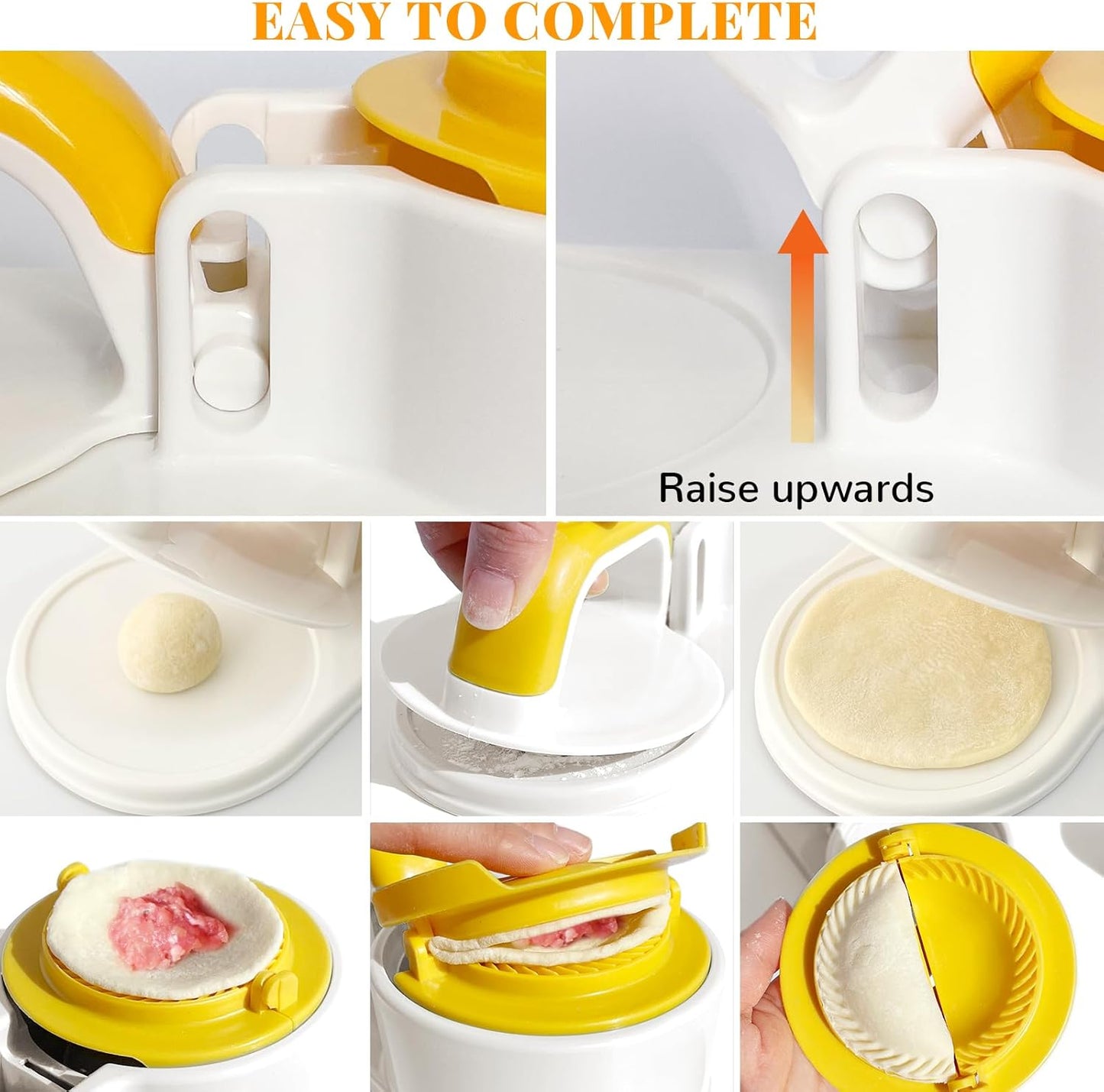 3 in 1 Dumpling Maker Machine, Dough Presser Dumpling Press Wrapper, Home DIY Bao Bun Empanada Mold Making Tool (Orange)