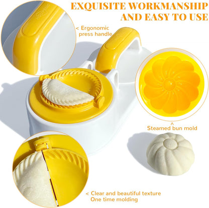 3 in 1 Dumpling Maker Machine, Dough Presser Dumpling Press Wrapper, Home DIY Bao Bun Empanada Mold Making Tool (Orange)