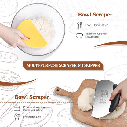 Sourdough Starter Kit,9''Round Proofing Basket,36oz Sourdough Starter Jar | Bread Lame, Dough Scraper, Dough Whisk & Silicone Bread Sling