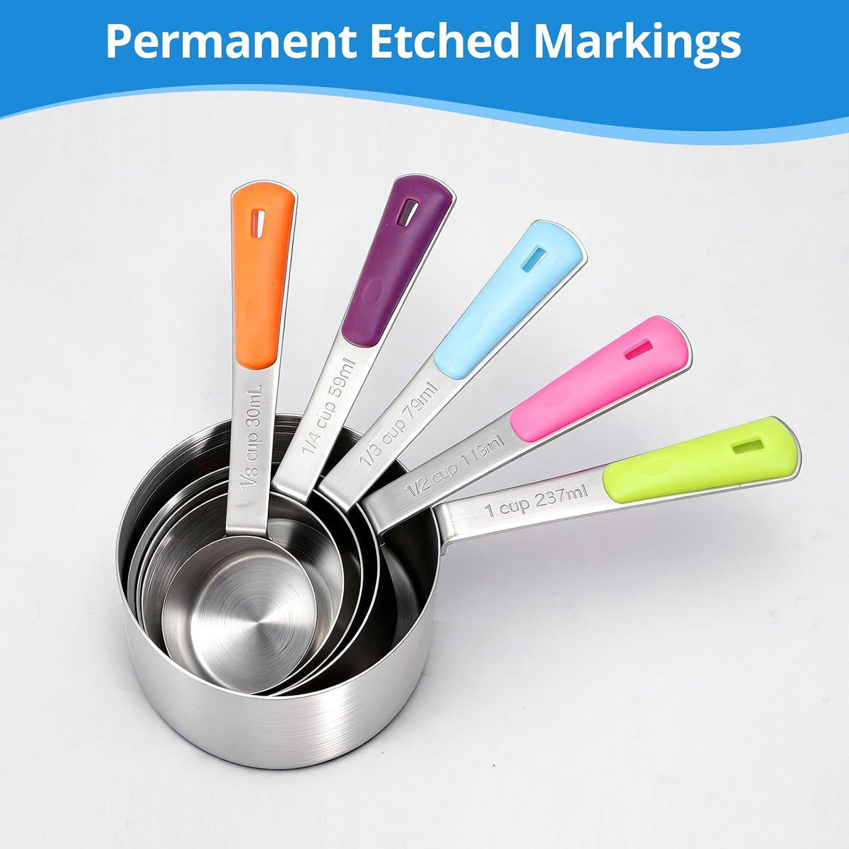 10-Pcs Stainless Steel Measuring Cups & Spoons Set, Colorful Handles