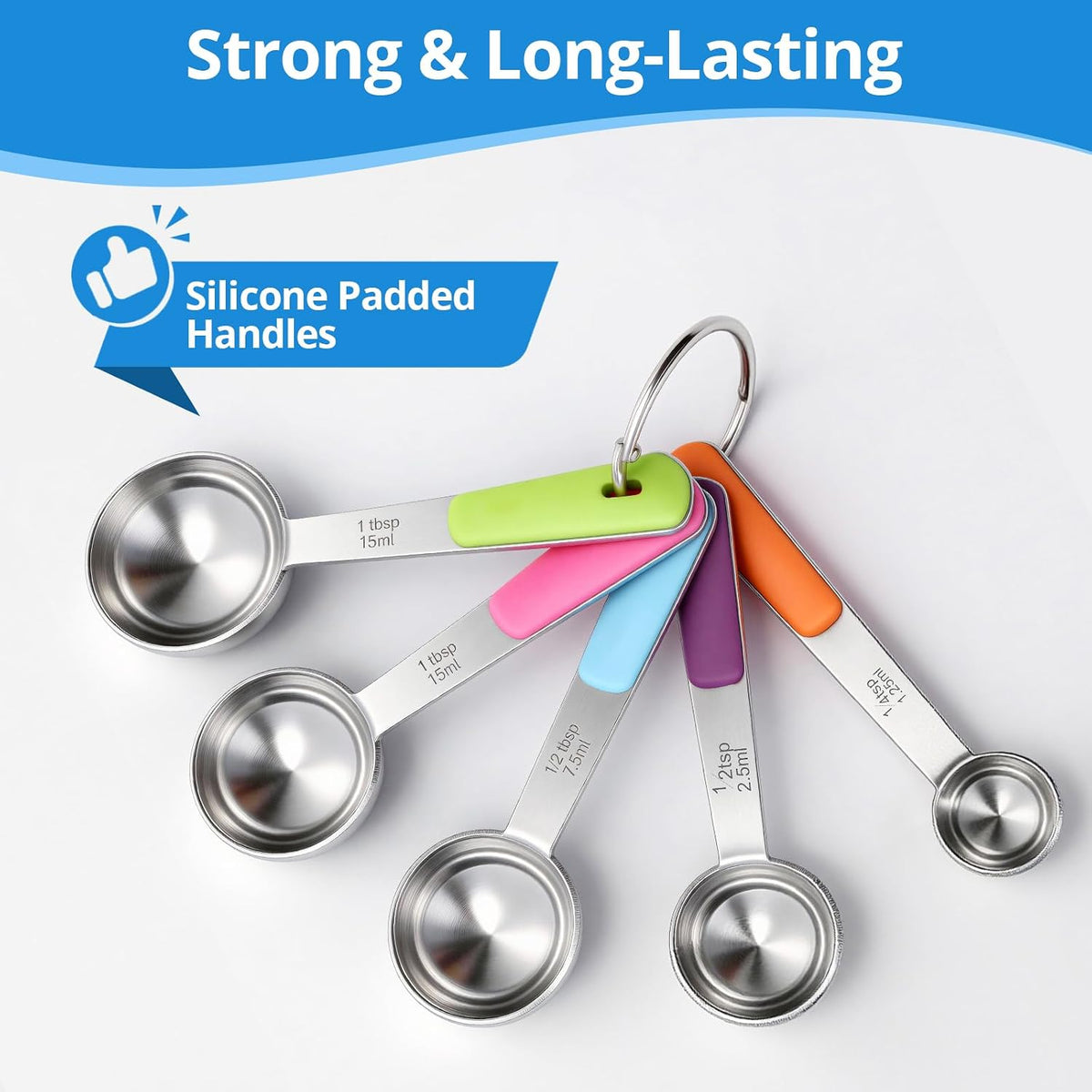 10-Pcs Stainless Steel Measuring Cups & Spoons Set, Colorful Handles