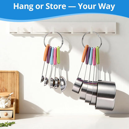 10-Pcs Stainless Steel Measuring Cups & Spoons Set, Colorful Handles