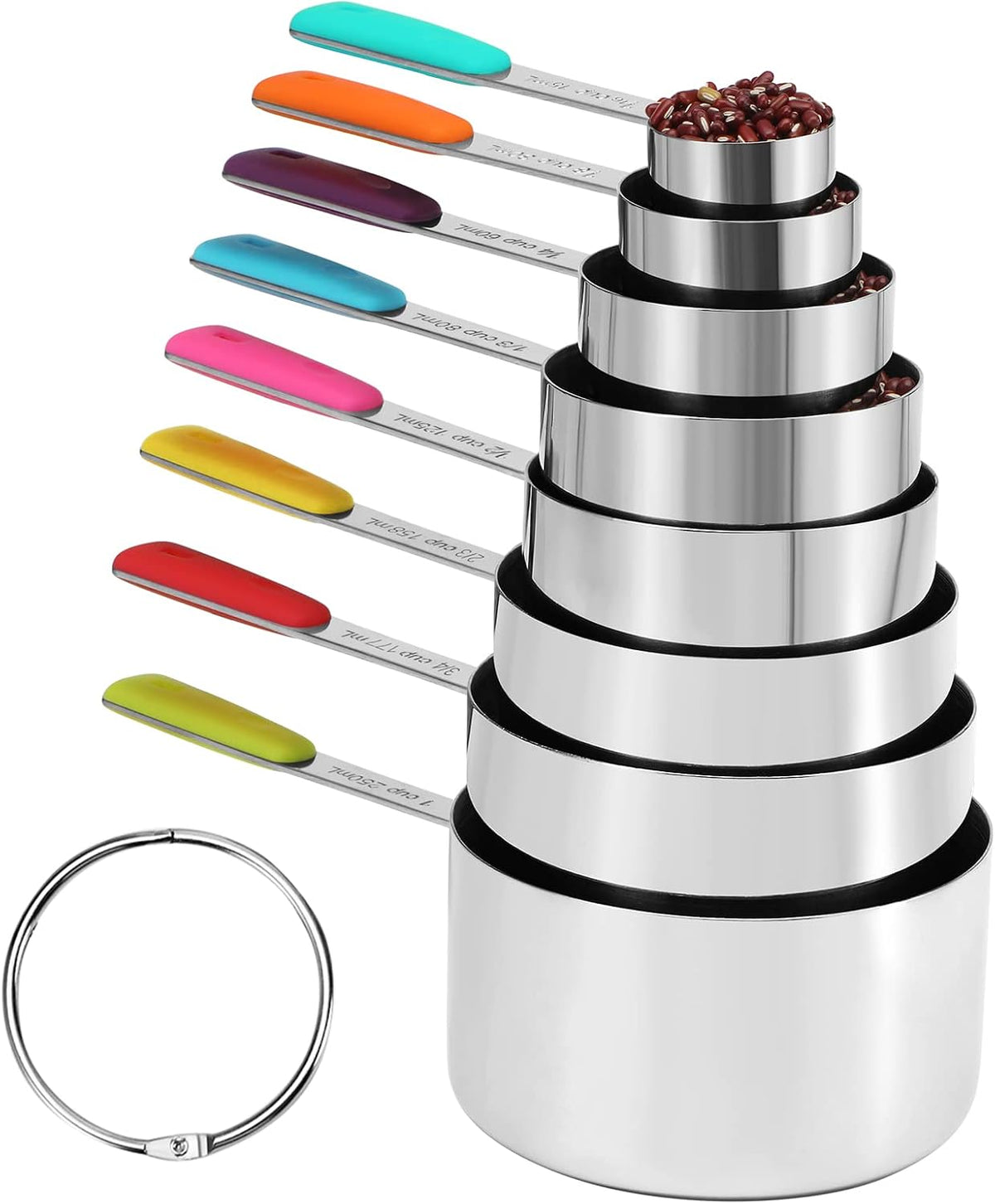 10-Pcs Stainless Steel Measuring Cups & Spoons Set, Colorful Handles
