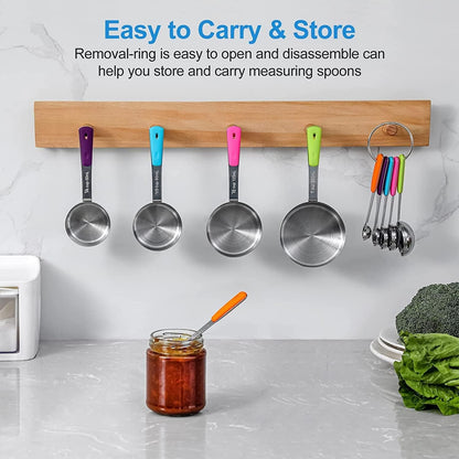 10-Pcs Stainless Steel Measuring Cups & Spoons Set, Colorful Handles