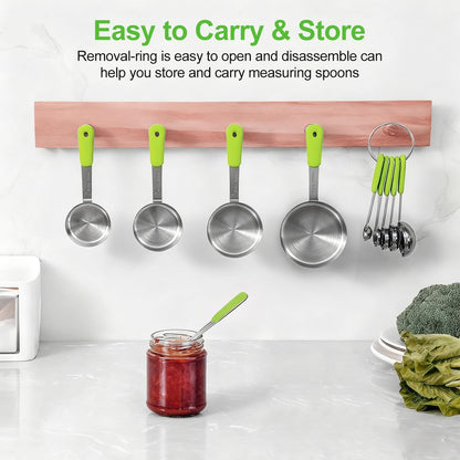 10-Pcs Stainless Steel Measuring Cups & Spoons Set, Colorful Handles