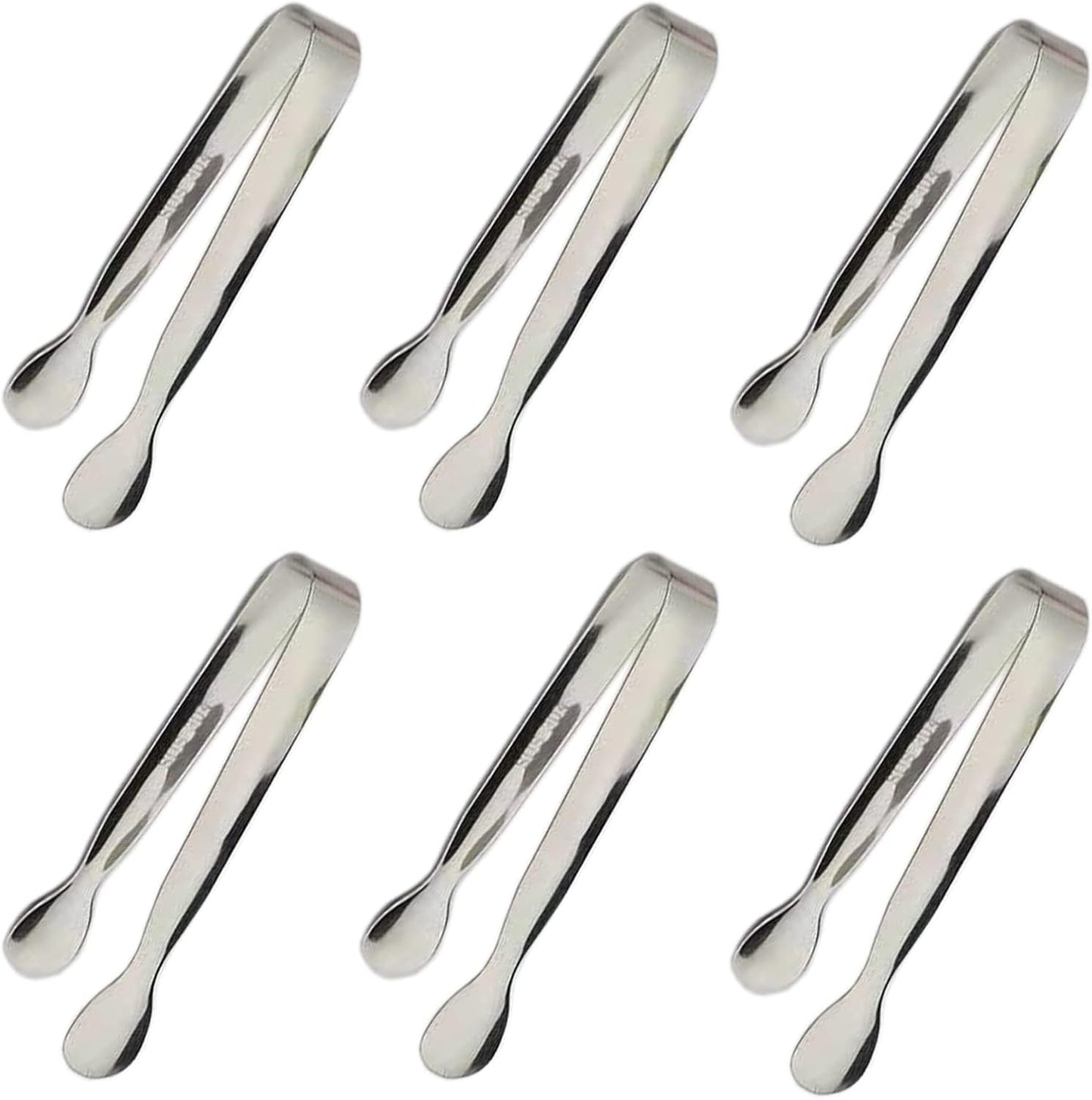 6PCS Ice Tongs Mini Sugar Tongs 4.25Inch Stainless Steel Kitchen Utensils Set,Small Serving Tong and Tiny Kitchen Tong for Appetizers,Tea Party, Coffee Bar, Desserts (Silver)