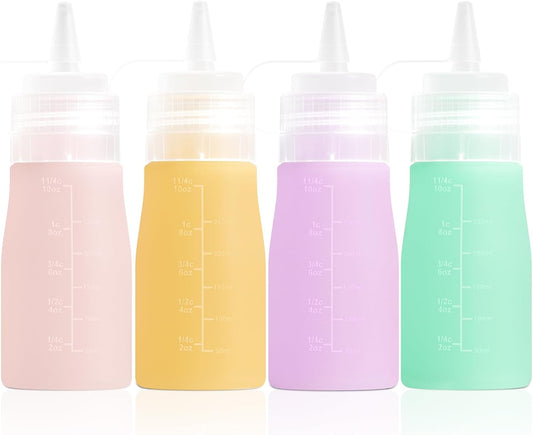 12oz Silicone Squeeze Bottles for Sauces & Oil, 4 Pack, Pink